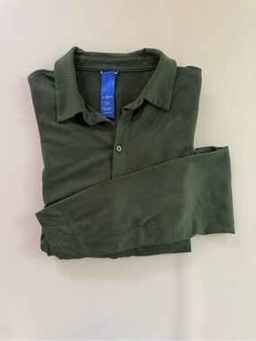 Kit + Ace Merino Wool Green Button Up Polo Sweater Dress Shirt Medium - Hole